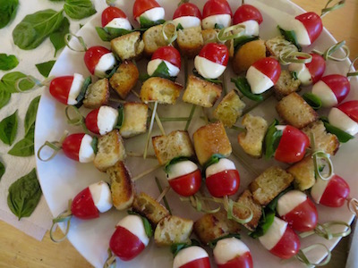Most popular appetizer we made was this—tomato, mozzarella, basil and a homemade crouton.  Yum!